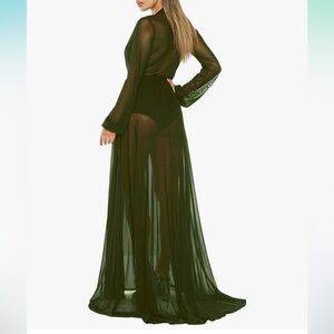 Green sheer long duster Hollywood robe lingerie yacht lounge cover up bikini nwt